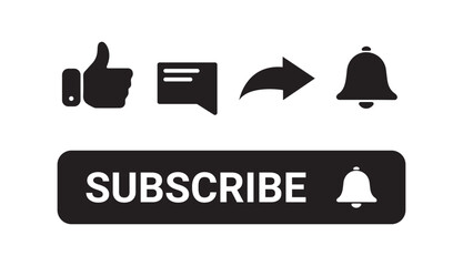 Poster - Like, Comment, Share and Subscribe Icon Vector illustration. Set of subscribe button icons bell, like, comment, share sign for channel, blog, social media. Subscribe icon isolated on white background.