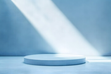 Wall Mural - blue background studio with gradient white light on podium stage for product display present,empty b