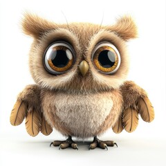 Cozy plush owl with big sleepy eyes and fluffy wings, isolated on white