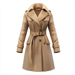 Wall Mural - Elegant trench coat in beige with a belt, isolated on white