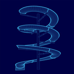 Poster - A blue image of a spiral slide. The slide is shown in a 3D format, with a blue background. The slide appears to be a part of a larger structure, possibly a water park or amusement park