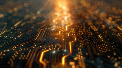 Poster - This abstract image features a detailed computer circuit board design illuminated with vibrant colors. Ideal for tech-related projects or backgrounds.