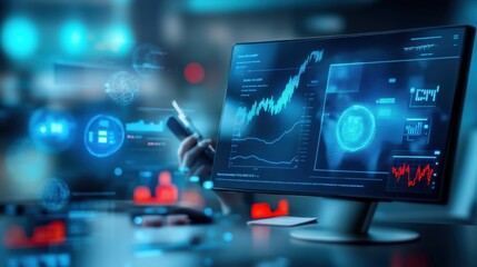 Poster - data analysis trends digital workspace infographic presentation modern office close-up view technolo
