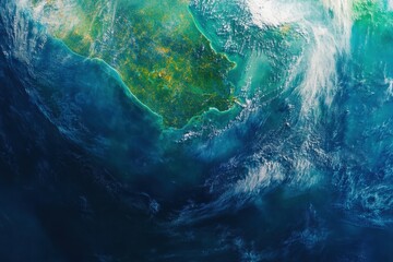 Aufkleber - Vibrant aerial view of a tropical coast with lush greenery and clear blue waters during a sunny day. Generative AI