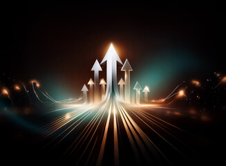 Aufkleber - multiple silver arrows point upwards on a dark background with glowing lines that lead to the arrows