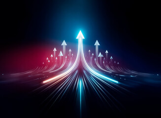 Poster - A field of glowing white and orange arrows point upwards, symbolizing growth and progress.