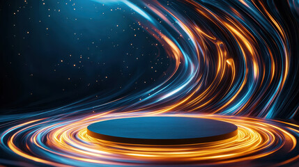 Poster - round podium surrounded by swirling light effects creates dynamic atmosphere