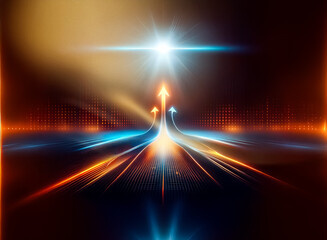 Aufkleber - Glowing arrows ascend a luminous path, converging towards a bright light source.  The vibrant energy evokes concepts of progress, success, and future potential.