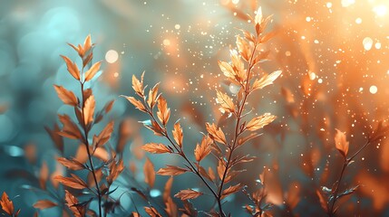Poster - Golden autumn leaves, shimmering sunlight, bokeh background, nature scene, website banner