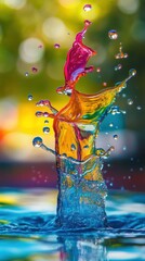Poster - Chromatic water collision showcasing vivid hues and splash dynamics