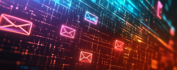Fototapete - Digital Email Network Messages Flowing on a Cyber Background