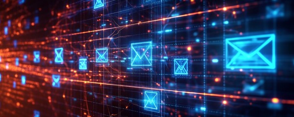 Fototapete - Digital Email Network Flow, Data Stream, Cyberspace