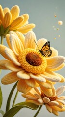 Wall Mural - Butterfly on yellow flower, soft background, nature, serenity