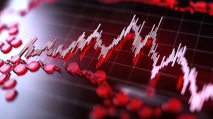Poster - A graphic representation of a fluctuating graph overlaid on a background of red blood cells, symbolizing data analysis in medical or health contexts.