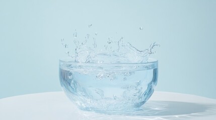 Wall Mural - Clear splash of water in a glass bowl against a clean white background