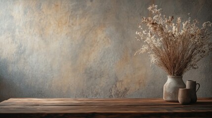 Sticker - Rustic dried flower arrangement in ceramic vase against textured wall