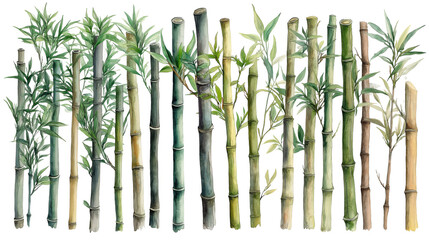 Wall Mural - A row of bamboo trees with some green and brown branches