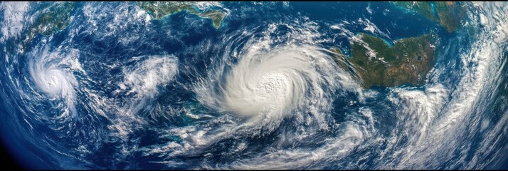 Poster - Hurricanes swirl over the Caribbean Sea near Central America during a summer weather pattern. Generative AI