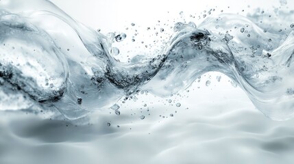 Wall Mural - Dynamic splash of water creating waves and droplets against a soft white background, ideal for design