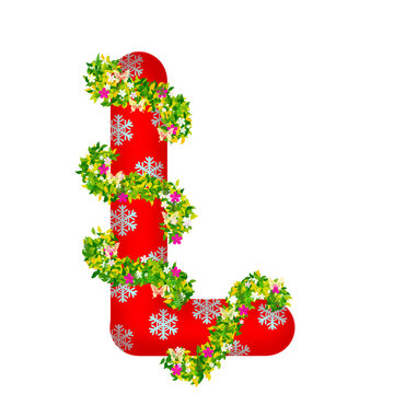 Letter L design with floral and vine pattern with butterfly. Perfect for floral themed decoration or invitation. Vector illustration, art and festival drawing.