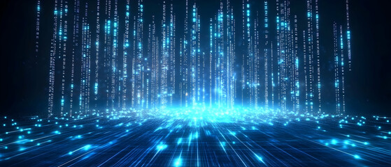 Poster - blue technology background with network connection and data transfer