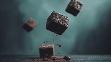 Wall Mural - Floating chocolate cubes in motion against a soft background