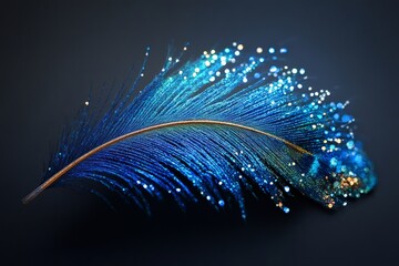 Poster - Glittering blue feather creating a trail of sparkling light on dark background