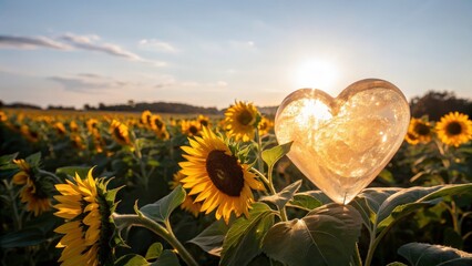 Wall Mural - Radiant Heart in a Field of Sunflowers