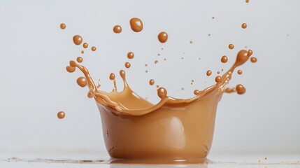 Aufkleber - A rich burst of melted caramel explodes in delightful splashes, creating an artistic contrast against the clean white surface. This sweet spectacle captivates the senses with its glossy texture
