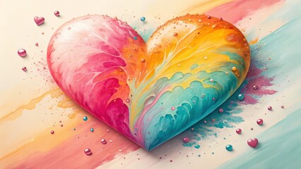 Wall Mural - Watercolor Heart with Splashes of Color