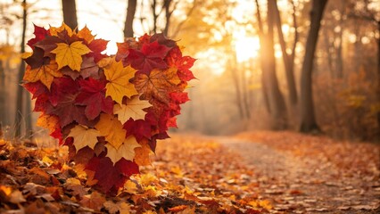 Wall Mural - Heart Made of Vibrant Autumn Leaves