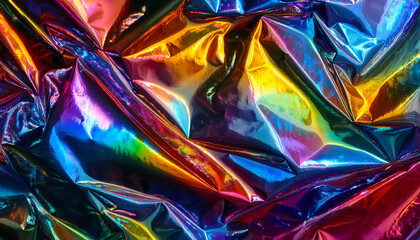 Poster - Crinkled Holographic Cellophane Reflecting Vibrant Rainbow Light in Stunning Display