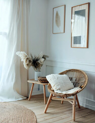 Aufkleber - Minimalist Decor Shines in a Bright Scandinavian Living Space With Soft Textures and Nature