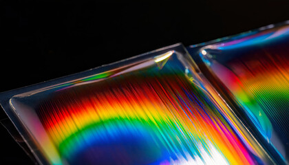 Poster - Polarized Light Dances in Vibrant Rainbow Patterns on Clear Plastic Surfaces
