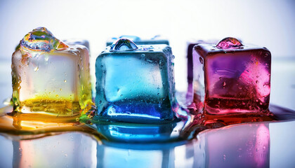 Poster - Colorful Pigments Blend Into a Mesmerizing Display as Ice Cubes Slowly Melt Away