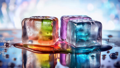 Poster - Melting Ice Cubes Reveal Vibrant Pigments in a Playful Display of Color and Texture