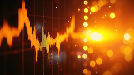 Wall Mural - Abstract Orange and Yellow Data Visualization:  Dynamic Waveform Pattern with Glowing Bokeh Lights