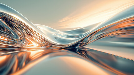 Close up of a wave of water with smooth metallic chrome gradient and high-gloss finish creating an abstract background design Background