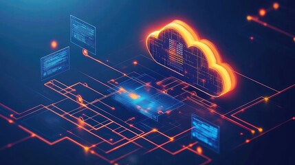Poster - Abstract cloud-based AI machine learning with glowing circuits and futuristic data flows.