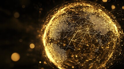 Poster - Abstract financial network, global payment transactions visualized with glowing data links.