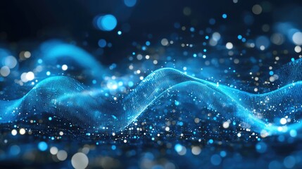 Poster - Abstract global data exchange network with blue digital waves and futuristic AI-driven analytics.