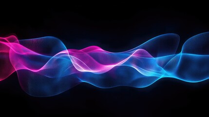 Poster - Abstract motion waves in a neon gradient of blue and pink, blending smoothly into darkness.