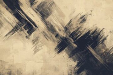 Poster - Abstract textured background with dark brushstrokes creating a dynamic pattern on a light beige canvas, ideal for artistic designs and graphic projects with a grunge aesthetic.