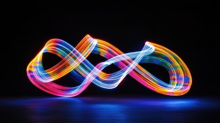 Poster - Abstract streaks of neon pink and blue waves forming a futuristic light trail effect.