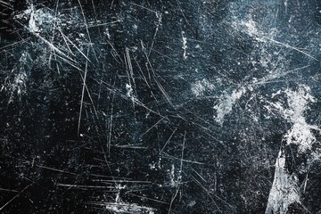 Poster - Gritty and worn black surface with prominent white scratches and scuff marks, creating a stark contrast for dramatic backgrounds and edgy designs.