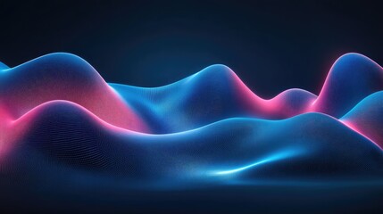 Poster - Abstract undulating light waves in neon blue and pink, glowing softly in the dark.