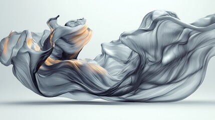 Poster - flowing gray and gold fabric with a dynamic and artistic look, suggesting movement and elegance. The fabric is captured mid-air