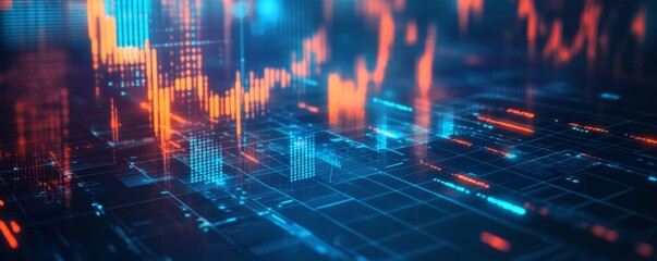 Fototapete - Digital Finance Data Streams Network Visualization