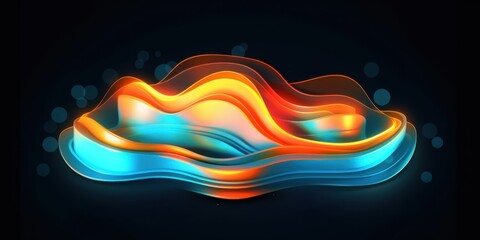 Poster - Abstract Glowing Neon Waves Digital Art: Vibrant Orange and Blue 3D Render
