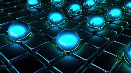 Poster - Abstract Glowing Spheres on a Dark Grid: A Futuristic Digital Art Design
